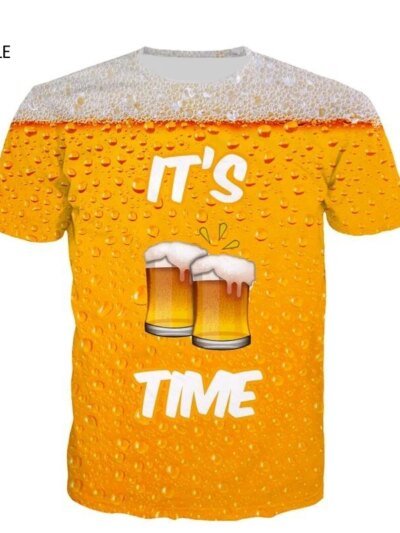 Remera De Manga Corta Con Estampado De Cerveza Y Letras 3D De Time Remeras De Verano Para Hombre Y Mujer Remeras Informales Con Cuello