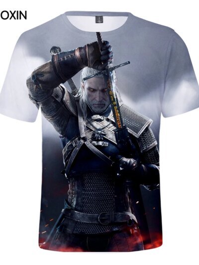 Remera Unisex De Manga Corta Con Cuello Redondo Para Mujer Y Hombre De Geralt 3 Riv 3D