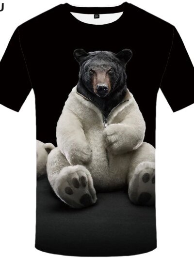 Remeras Divertidas De Animales Osos Punk Hip Hop 3D Negras Para Hombre