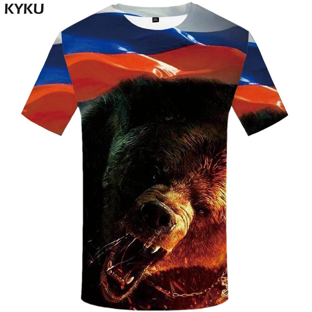 Remera Divertida 3D De Verano Informal Con Estampado De Osos Rusos