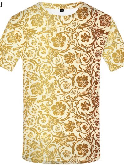Remera De Manga Corta Con Estampado 3D De Flores Doradas Para Hombre Divertida