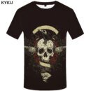 Remera Negra Con Estampado De Calavera Y Flores 3D De Guns N Roses Para Hombre