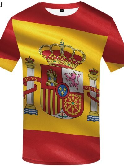 Remeras De Manga Corta Con Estampado 3D De Bandera Española Para Hombre Con Estilo Hip Hop