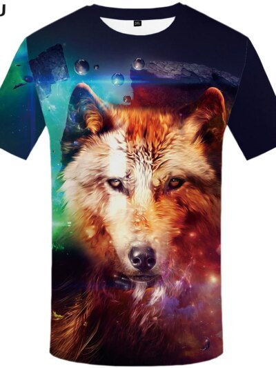 Remera Wolf Brand Galaxy De Manga Corta Divertida Ropa Espacial Para Hombre En 3D