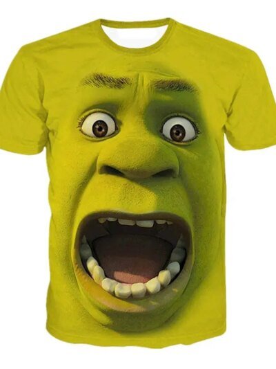 Remera De Manga Corta Con Estampado 3D De Shrek Estilo Hip Hop Para Hombre