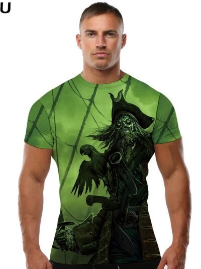 Remera De Pirata Con Calavera De Diablo Ropa Punk Rock Remeras Con Estampado Verde 3D Para Hombre