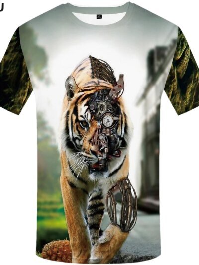 Remeras De Manga Corta Con Estampado 3D De Tigre Y Animales Punk Para Hombre