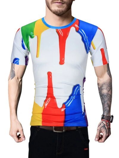 Remera De Verano Para Hombre Manga Corta Ajustada Con Estampado 3D