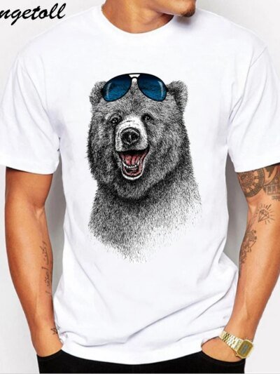 Remera De Algodón Con Cuello Redondo Y Manga Corta Para Hombre M6 3D Con Estampado De Oso