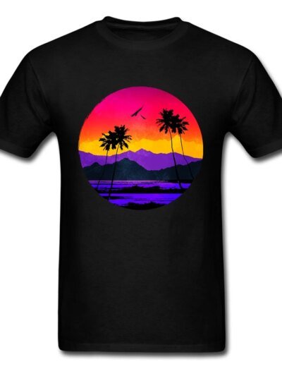 Remera De Manga Corta Con Diseño 3D De Hombre Encantador En Palm Beach Sunset