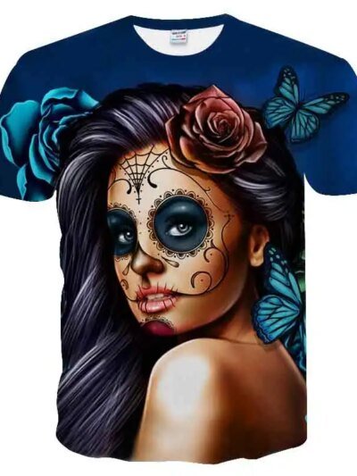 Remera De Manga Corta Con Estampado De Calavera Para Hombre Con Máscara 3D