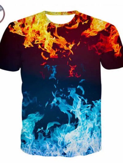 Remera De Manga Corta Con Póster De Fuego Y Hielo En 3D Remera Informal De Verano