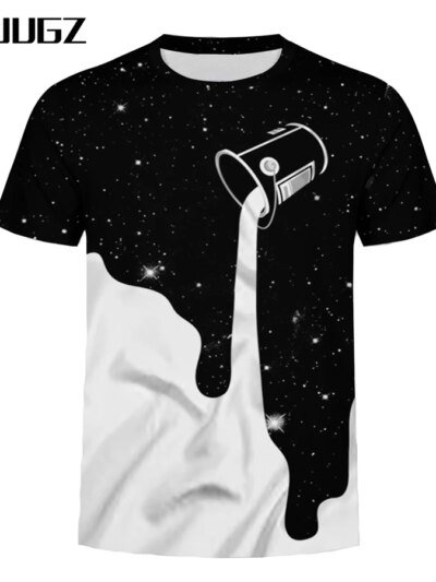Remera Unisex Con Estampado 3D De Galaxia Espacial Y Leche Para Hombre Y Mujer Con Diseño De Hamburguesa
