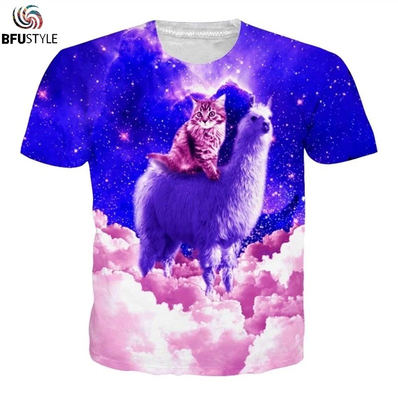 Remera De Alpaca Con Estampado De Gato Galáctico Para Mujer Divertida Remera Informal De Verano Para Hombre Ropa De Calle