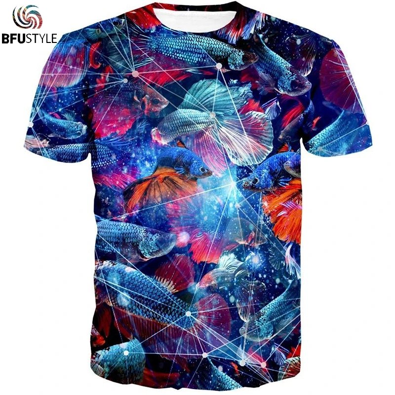 Remera De Verano Tops Spac Galaxy Funny Fish Remera Hip Hop Hombre Ropa Exterior Casual Remera Para Hombre