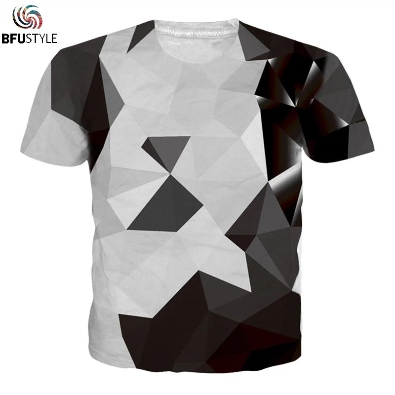 Remera De Cuello Redondo Con Parche Geométrico Divertido En 3D Manga Corta Para Hombre Y Mujer