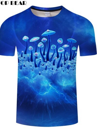 Remera De Manga Corta Informal Con Estampado De Oso Y Hongo En 3D Para Verano