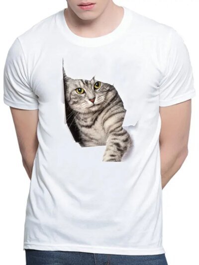 Remeras De Manga Corta Con Cuello Redondo Y Estampado 3D De Gato Para Hombre Y Mujer De Verano