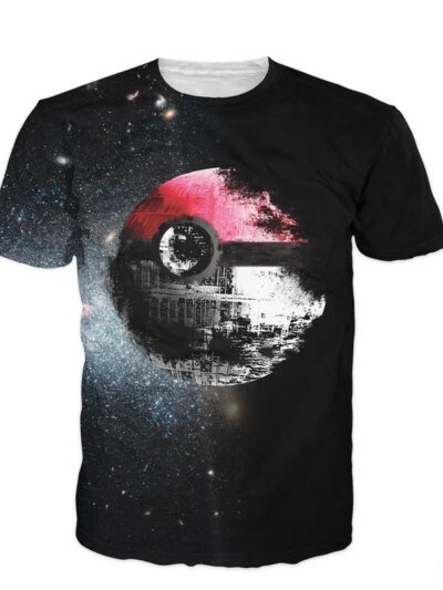 Remeras De Manga Corta Atractivas De Pokeball Con Diseño De Estrella De La Muerte 3D De Cosmos Para Hombre