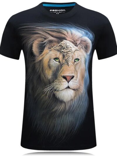 Remera Informal De Algodón Con Estampado De León 3D Para Hombre Estilo Hipster Color Blanco