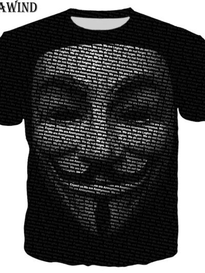 Remera De Manga Corta Con Cuello Al Ras Y Estampado De La Película 3D Anonymous Para Hombre Y Mujer