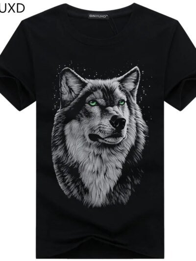 Remera De Verano Para Hombre Con Cuello Redondo Talla Grande Con Cabeza De Lobo En 3D