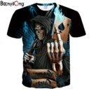 Remera Con Estampado De Calavera De Llama Azul De Verano Póker 3D Y Huesos Para Hombre