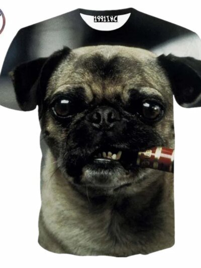 Remera 3D Con Estampado De Perro Pug Fumando Divertida Y Linda Informal Con Estampado Animal