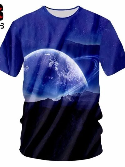 Remera Con Estampado De Galaxia 3D Estilo Hip Hop Cuello Redondo Informal Unisex