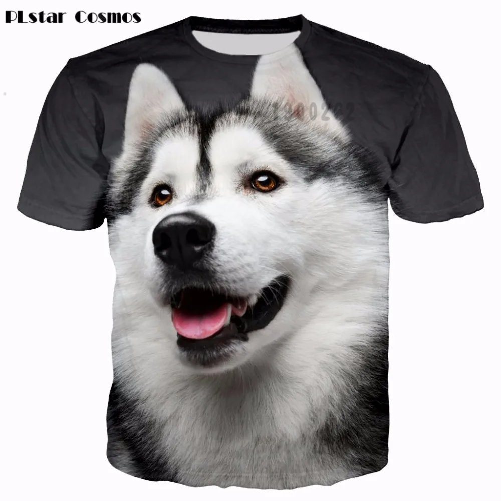 Remera Casual De Manga Corta Con Diseño De Perro Husky Y Cosmos En 3D Para Hombre Unisex Con Animales