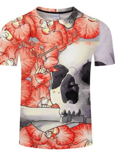 Remera 3D Petal Bears Para Hombre De Verano Con Calavera Manga Corta Y Cuello Redondo