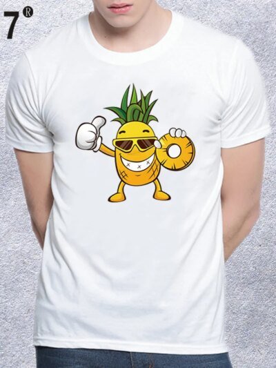 Remeras Con Estampado 3D De Piña Y Manzana Para Hombre Cuello Redondo