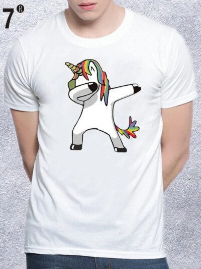 Remeras De Manga Corta Con Cuello Redondo Y Estampado 3D De Unicornio Animado Para Hombre