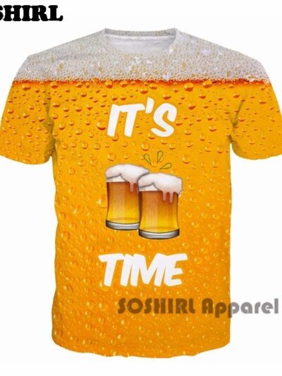 Remera De Manga Corta Con Estampado De Cerveza 3D It S Time Hip Hop Punk Rock Delgado