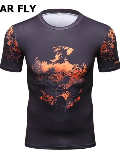 Remera De Manga Corta Con Calavera Voladora Para Hombre Con Estampado 3D De Crossfit Animado