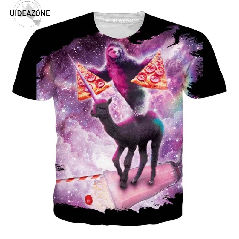 Remera Informal De Manga Corta Con Cuello Redondo Para Hombre Y Mujer Con Diseño De Pizza Espacial En 3D De Galaxia