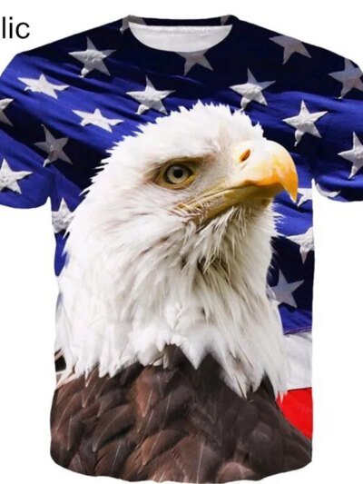 Remera Con Estampado 3D De La Bandera Estadounidense De Águila Para Mujer Y Hombre Estilo Hipster