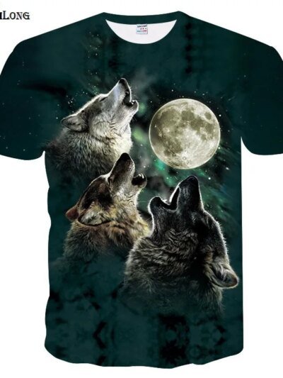 Remera De Verano De Secado Rápido Para Hombre Y Mujer Con Diseño De Galaxia Espacial Lobo Y Luna