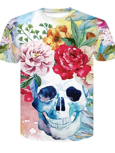 Remera De Verano Para Hombre Con Estampado 3D De Calavera Espía Color Rosa Estilo Casual