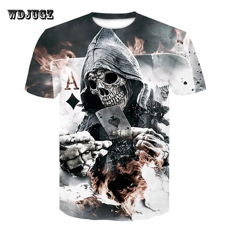 Remera De Verano De Manga Corta Con Estampado De Calavera 3D De Póker Para Hombre
