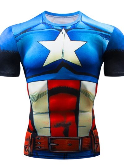 Remera De Compresión Superhéroe Capitán América 3D Sox Para Hombre Fitness