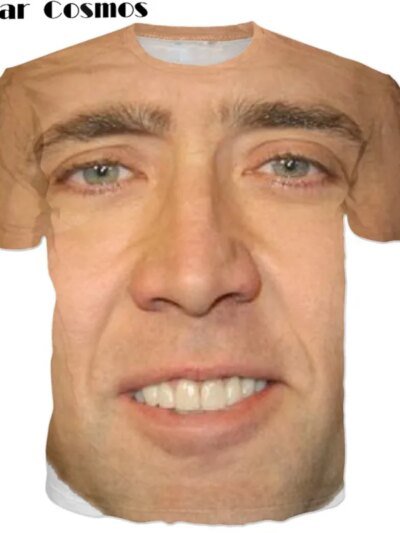 Remera Estilo Verano Cosmos Divertida Y Loca De Nicolas Cage Con Su Mirada