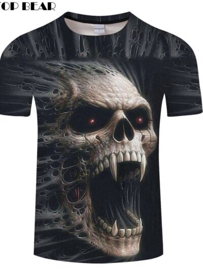 Remera De Manga Corta Con Estampado 3D De Calavera De Bears Terrior Para Hombre Estilo Casual