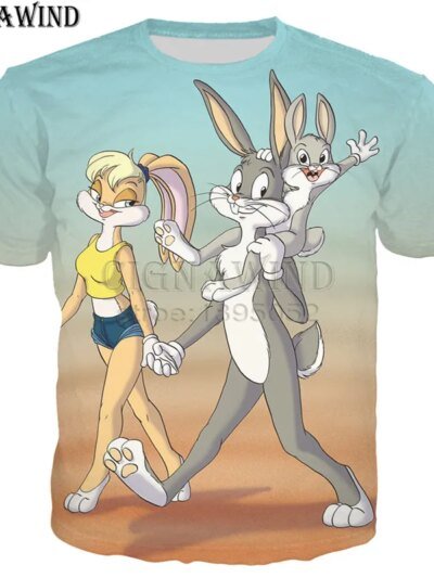 Remera De Manga Corta Con Diseño De Conejo De Dibujos Animados Favorito Para Hombre Y Mujer