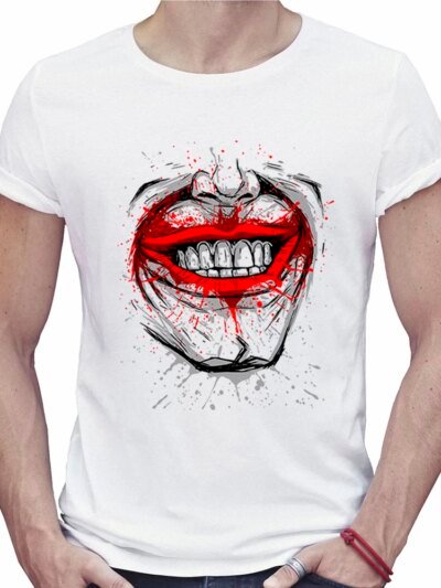 Remera Retro 3D Con Risa Asesina Informal Para Hombres Frikis