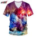 Remera De Cuello En V Con Estampado 3D De Galaxia Espacial Para Hombre Verano