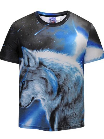 Remera De Verano Talla Ee Uu Ue Para Hombre Y Mujer Con Estampado 3D De Lobo Espacial Y Galaxia