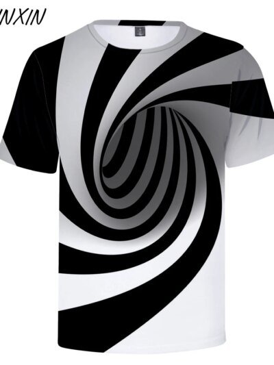 Remera 3D Verano Hombre Mujer Algodón Blanco Manga Corta Remera Negra Vértigo