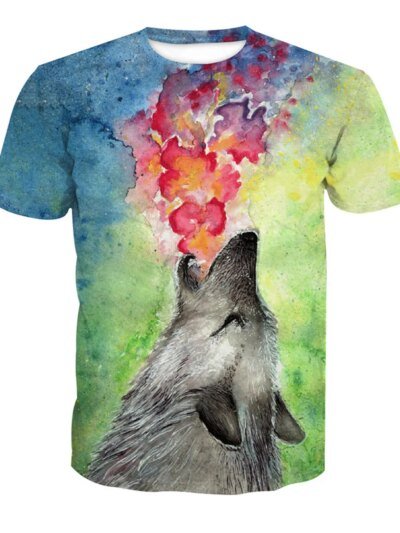 Remeras Casuales De Manga Corta Con Pintura Colorida De Lobo En 3D Para Fitness