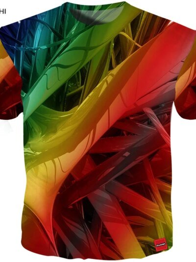 Remera Informal De Manga Corta Con Estampado De Líneas Coloridas En 3D Para Hombre